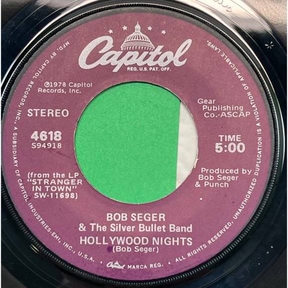 Bob Seger Hollywood Nights / Brave Strangers 45 Rock 1978 Capitol 4618 - Picture 1 of 6